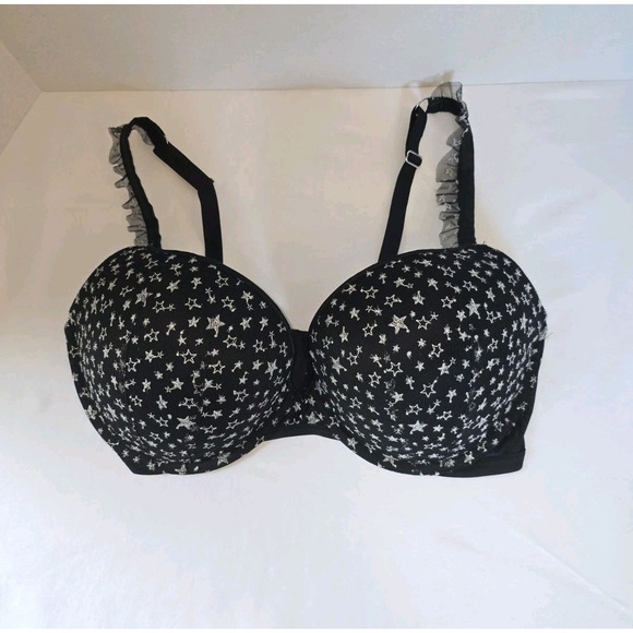 Victoria's Secret Black Dream Angels Push Up Silver Star Bra Size 36DD - Picture 1 of 8
